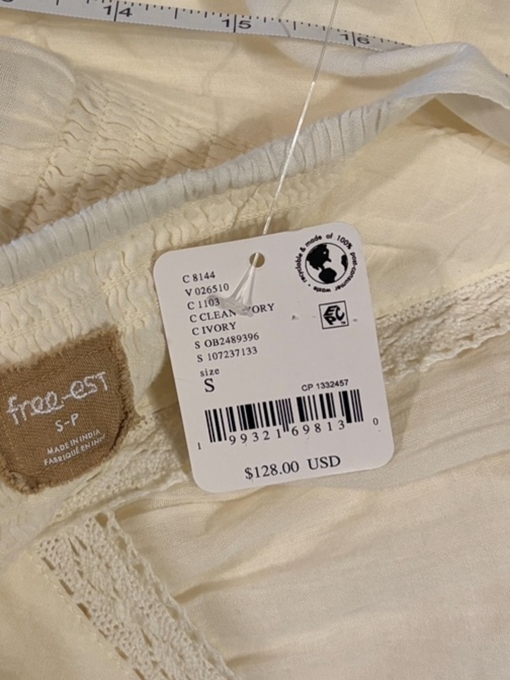Free People Aura Maxi Dress Ivory White Long Cotton V Neck Flowy Small NEW NWT - Picture 9 of 9